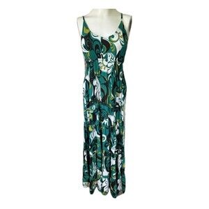 Coconut Moon Hawaiian Aloha Adjustable Spaghetti Straps Tiered Maxi Dress M